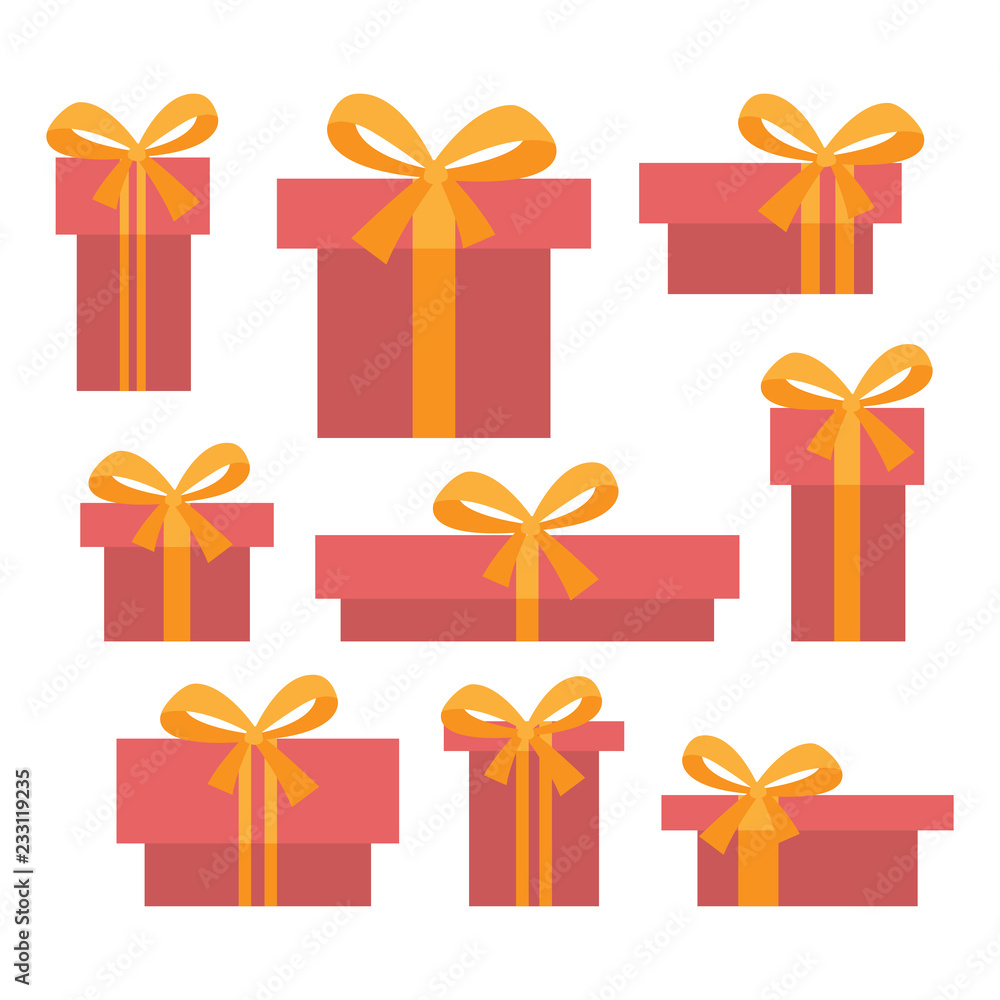 Set of different color ribbon bow on Gifts flat design vector for greeting decorate holiday merry Christmas, Happy New Year, Happy Birthday, Valentines day and Wedding ceremony. Set of different color ribbon bow on Gifts flat design vector for greeting decorate holiday merry Christmas, Happy New Year, Happy Birthday, Valentines day and Wedding ceremony.