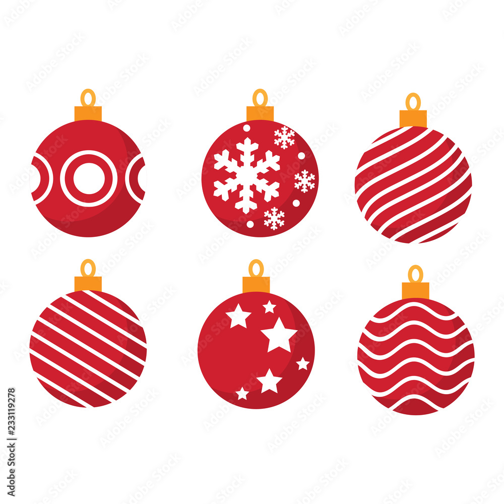 Set of different Christmas ball colorful flat design vector for greeting decorate holiday merry Christmas, Happy New Year.