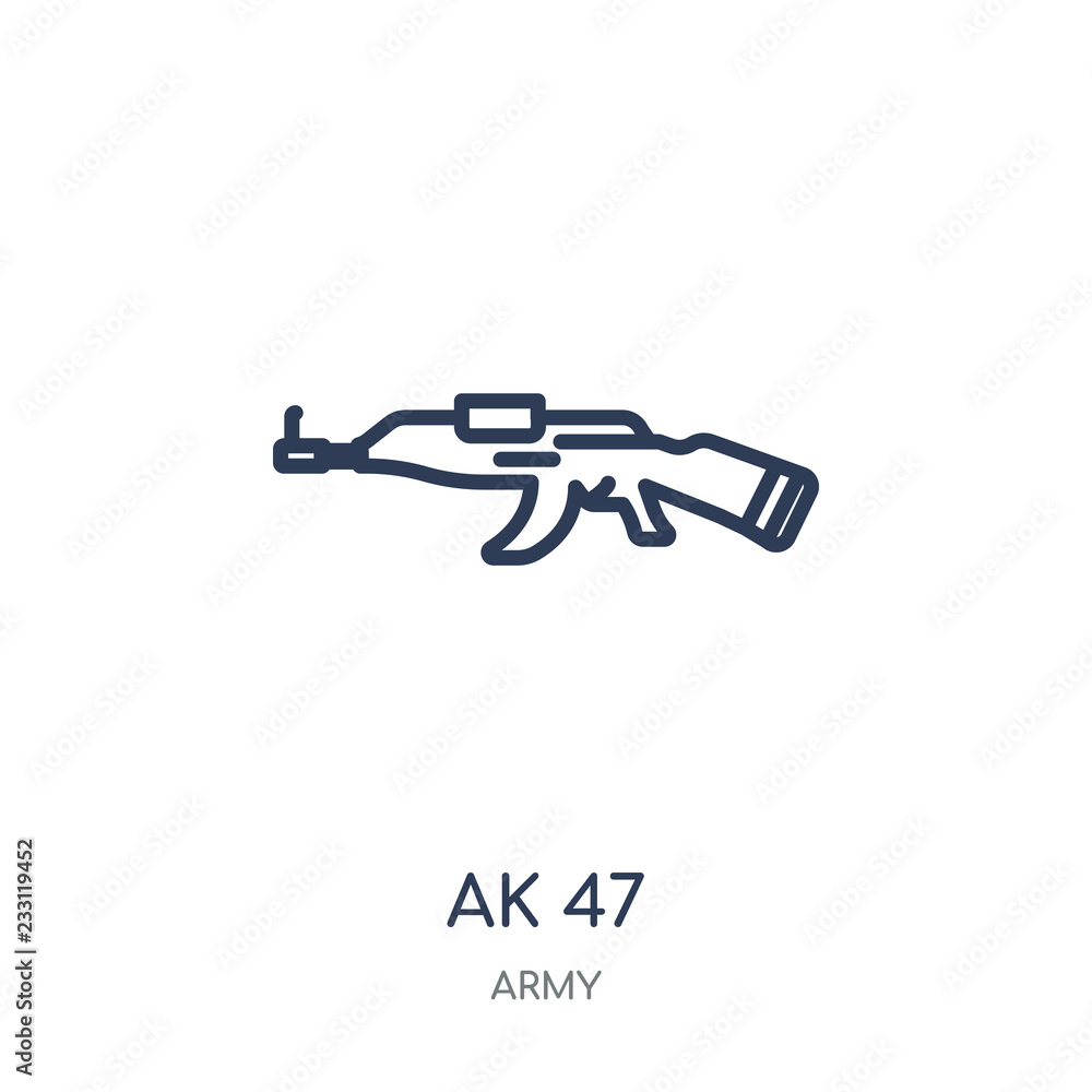 AK 47 icon. AK 47 linear symbol design from Army collection. Simple element vector illustration. Can be used in web and mobile. AK 47 icon. AK 47 linear symbol design from Army collection. Simple element vector illustration. Can be used in web and mobile.