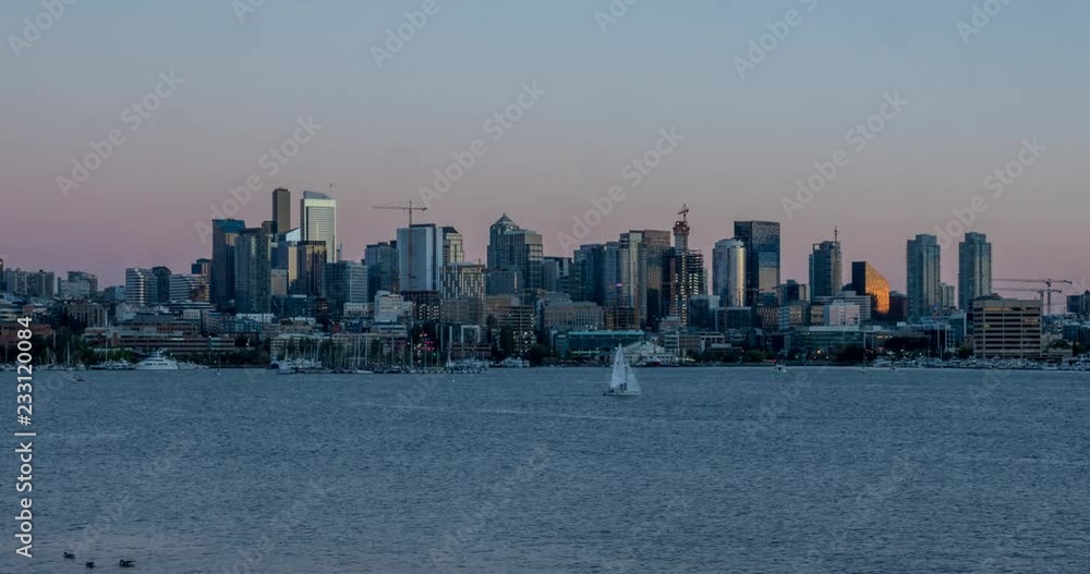 Day to night Timelapse of Seattle Washington skyline and Lake Union from Gasworks Day to night Timelapse of Seattle Washington skyline and Lake Union from Gasworks