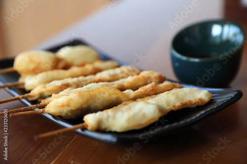 Kushikatsu Japanese fried on wooden table
