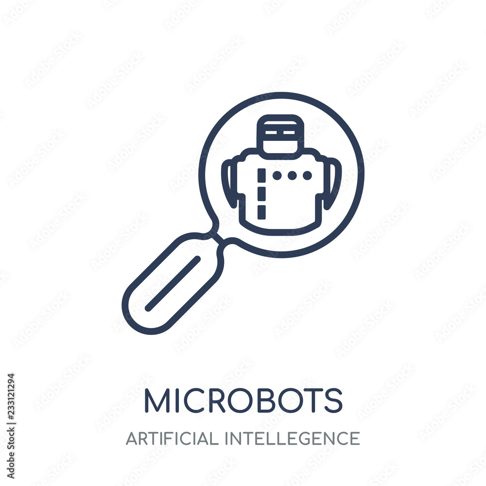 Microbots icon. Microbots linear symbol design from Artificial Intellegence collection. Simple element vector illustration. Can be used in web and mobile. Microbots icon. Microbots linear symbol design from Artificial Intellegence collection. Simple element vector illustration. Can be used in web and mobile.