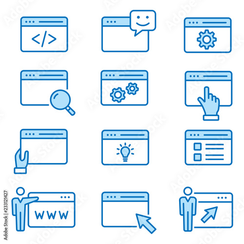 Browser flat line icon set. Vector illustration. Editable stroke.