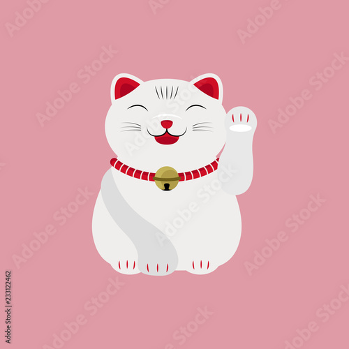 Japanese Cat Happy Face Lucky Charm Talisman Vector and Icon