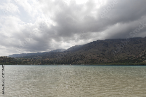 beautiful views in the mountains at clear lake Kournas in Crete, Greece