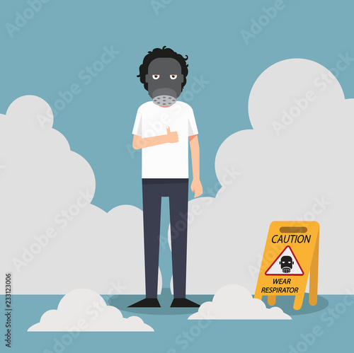 Danger wear respirator caution sign.illustration vector
