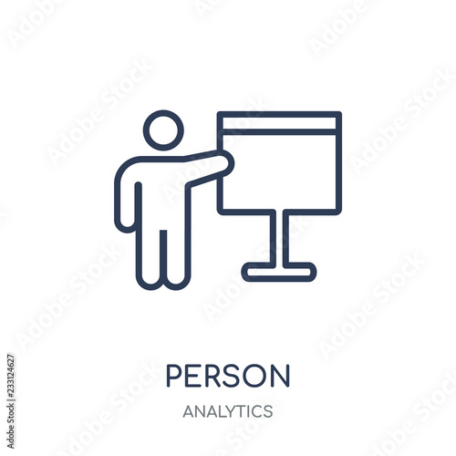 Person explaining strategy icon. Person explaining strategy linear symbol design from Analytics collection.