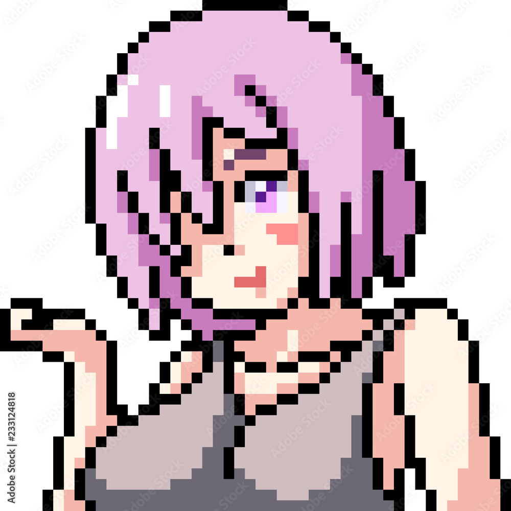 Vector Pixel Art Anime Girl Stock Vector - Illustration of happy