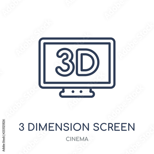 3 dimension screen icon. 3 dimension screen linear symbol design from Cinema collection.