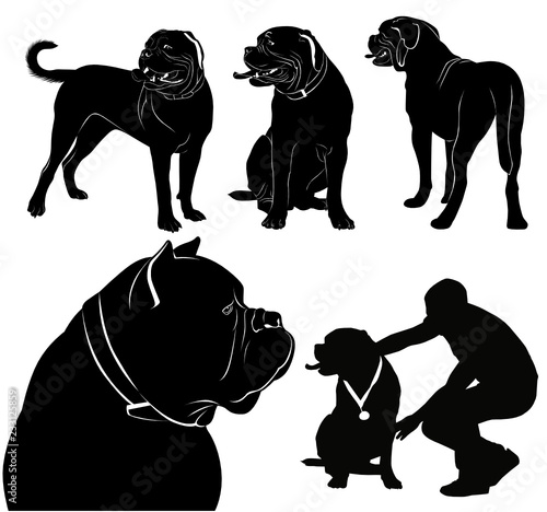 set of silhouettes of dogs Dogue de Bordeaux