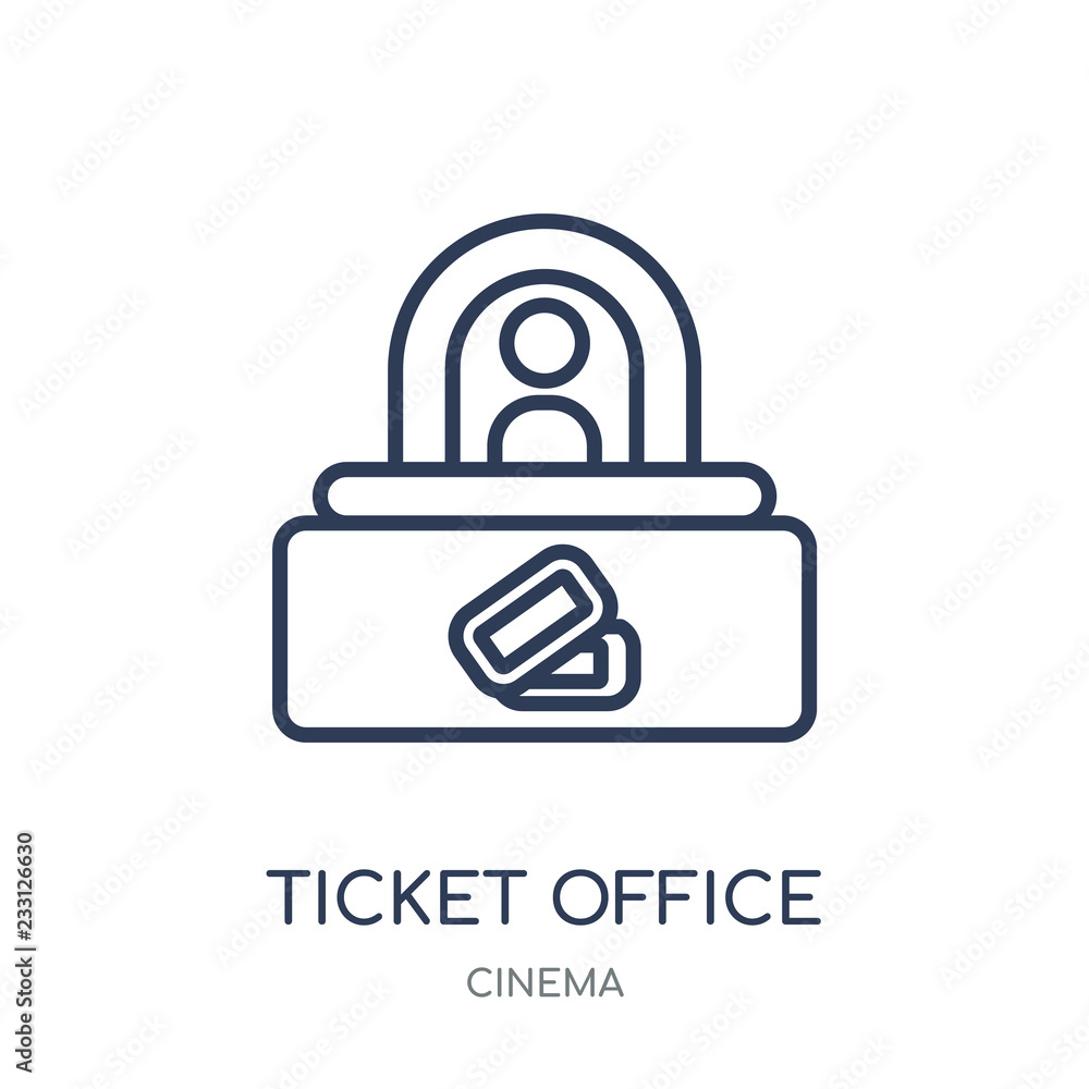 Ticket office icon. Ticket office linear symbol design from Cinema collection. Ticket office icon. Ticket office linear symbol design from Cinema collection.