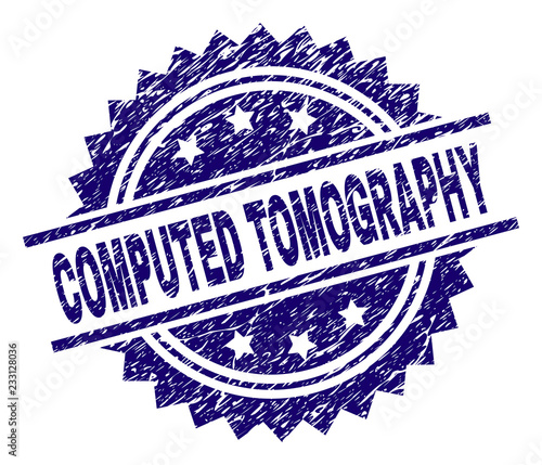COMPUTED TOMOGRAPHY stamp seal watermark with distress style. Blue vector rubber print of COMPUTED TOMOGRAPHY text with dirty texture.