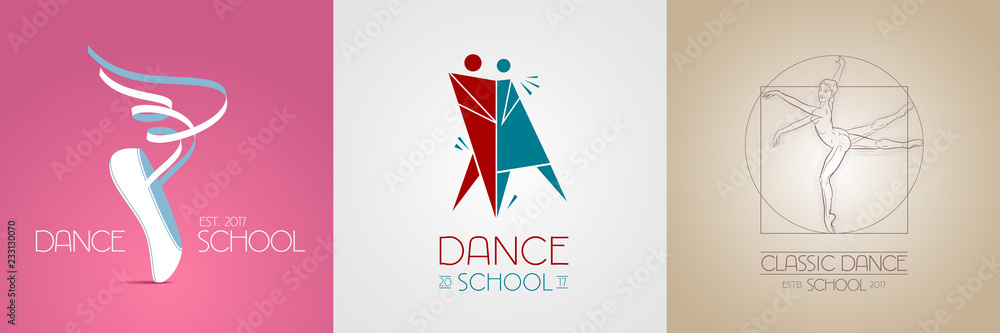 Obraz premium Dance studio vector logo, icon set. Template design element