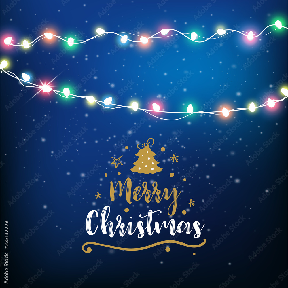 Fototapeta premium Abstract background for Merry Christmas or Happy New Year Card with Christmas lights and snowflakes. Vector illustration