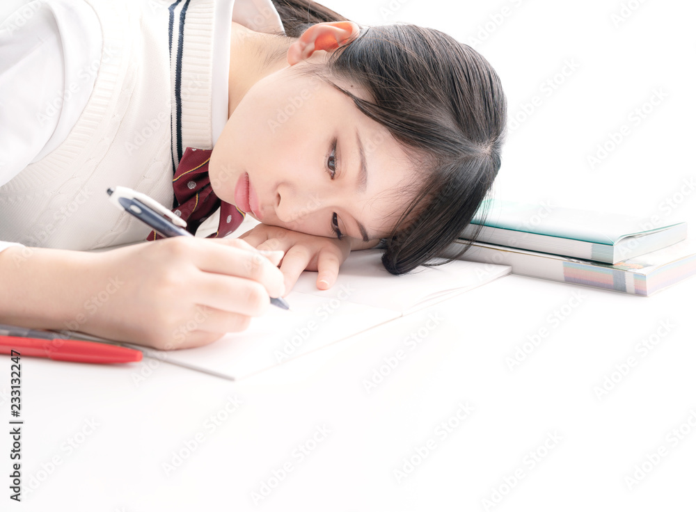 Naklejka premium 勉強する女子高生
