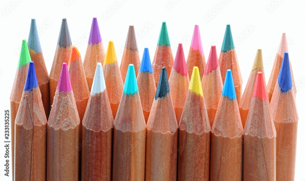 tips of colored pencils in a nursery school
