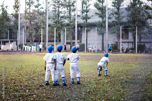 Photography Baseball kid team is practicing hard in the pitch.