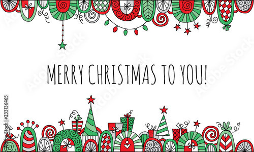 Merry Christmas to You with Hand Drawn Vector Doodle Border
