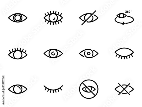Set of black vector icons, isolated against white background. Illustration on a theme Eye