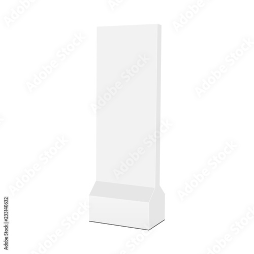 Floor standing advertising vertical totem mock up - half side view. Vector illustration