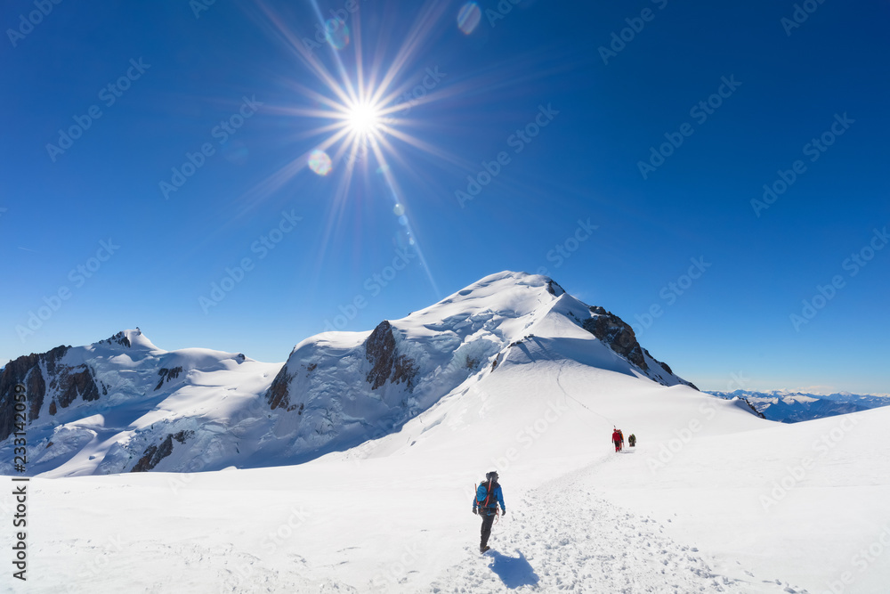 Trekking to the top of Mont Blanc mountain in French Alps Trekking to the top of Mont Blanc mountain in French Alps