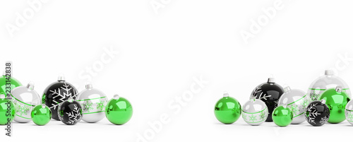 Green and white christmas baubles isolated 3D rendering