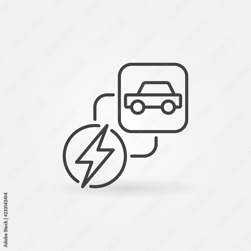 Vector electric car and lightning concept icon or symbol in thin line style