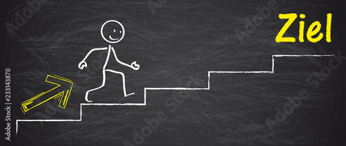 Strichmännchen läuft eine Treppe hinauf Ziel