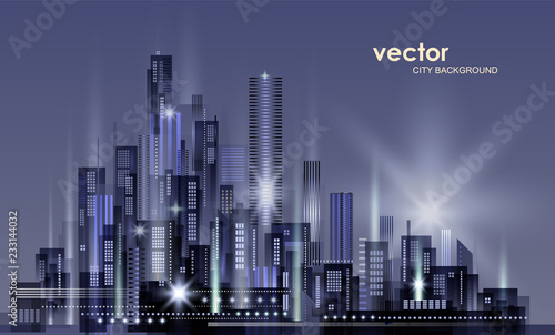 Night city background  with glowing lights  illustration with architecture  skyscrapers  megapolis  downtown