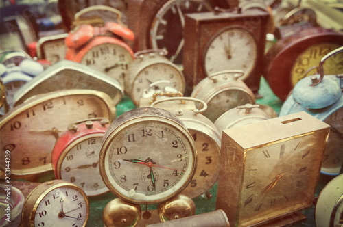 Vintage alarm clocks background