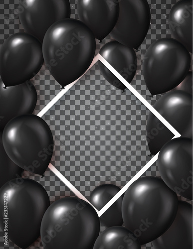 Black Friday sale poster template with realistic black balloons isolated over transparent background. Vector