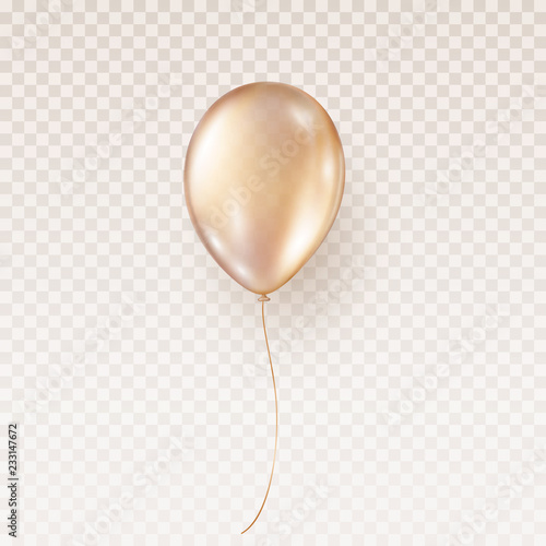 Balloon isolated on transparent background. Vector realistic helium golden rose birthday baloon template. photo