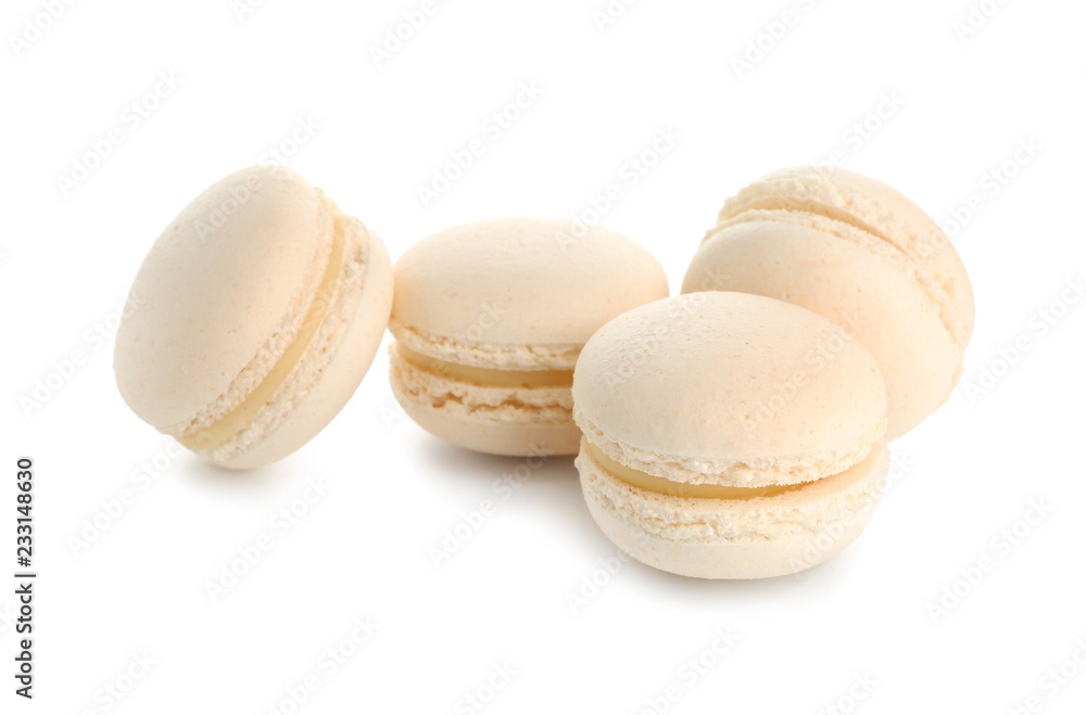 Sweet colorful macaroons on white background Sweet colorful macaroons on white background