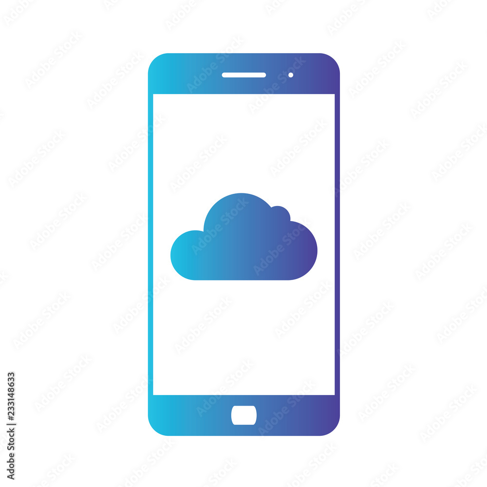 Cloud storage. Cloud icon on smartphone screen. Isolated gradient blue icon on white background Cloud storage. Cloud icon on smartphone screen. Isolated gradient blue icon on white background