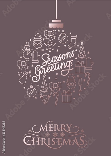 Cute Christmas greeting card with geometric elements and beautiful background. Vector illustration