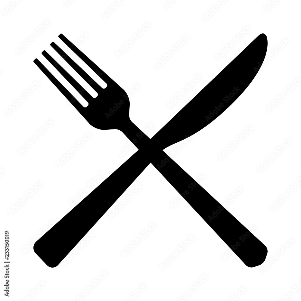 Fork and butter knife eating utensils in crossed position flat vector icon for apps and websites Fork and butter knife eating utensils in crossed position flat vector icon for apps and websites