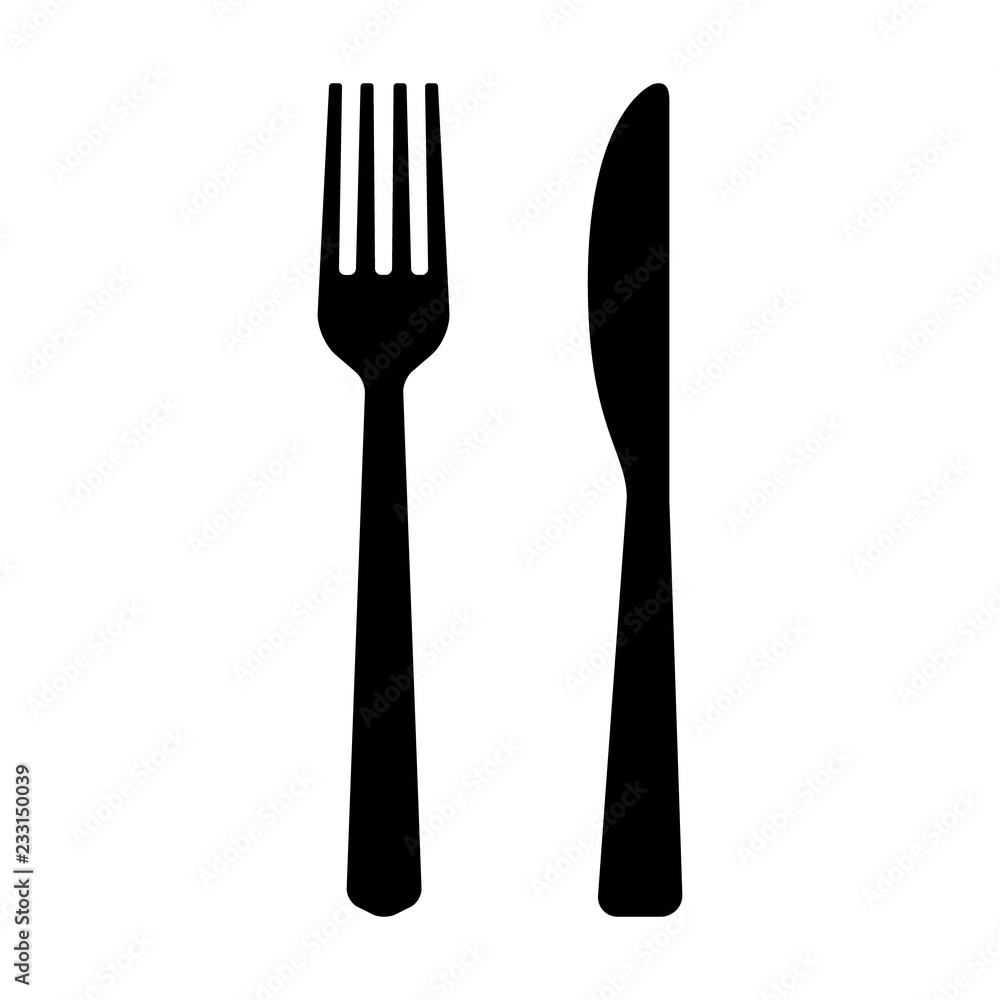 Vektorová grafika „Fork and butter knife eating utensils flat vector icon  for apps and websites“ ze služby Stock | Adobe Stock