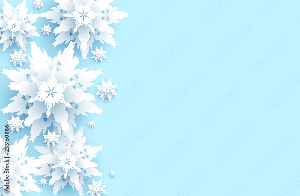 Big snowflakes on light blue - obrazy, fototapety, plakaty 