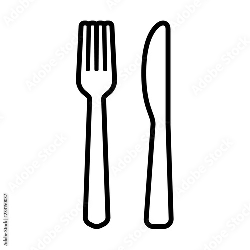 Fork and butter knife eating utensils line art vector icon for apps and websites