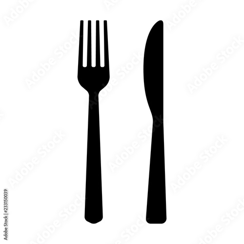 Fork and butter knife eating utensils flat vector icon for apps and websites