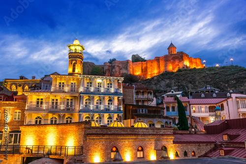 View of the Old Town of Tbilisi  Georgia after sunset