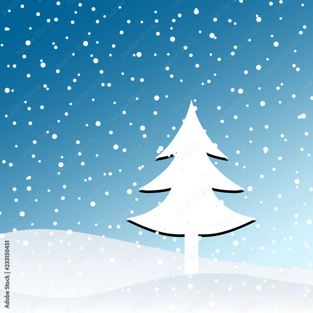 Winter season landscape with trees and hills. Vector illustration for Christmas and New Year.