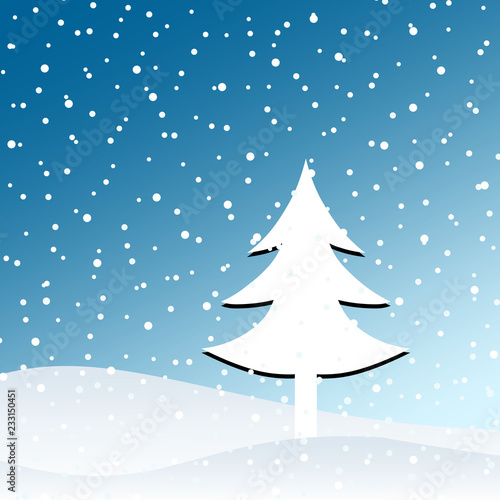 Winter season landscape with trees and hills. Vector illustration for Christmas and New Year. © cvaradinac