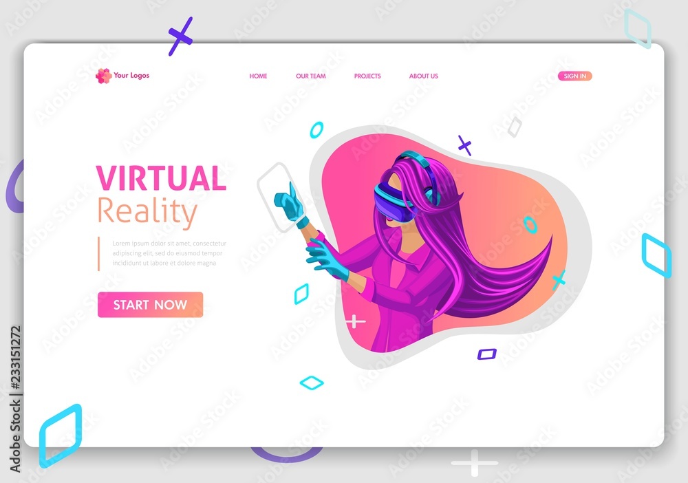 Template Website Isometric Landing page concept VR virtual reality ...