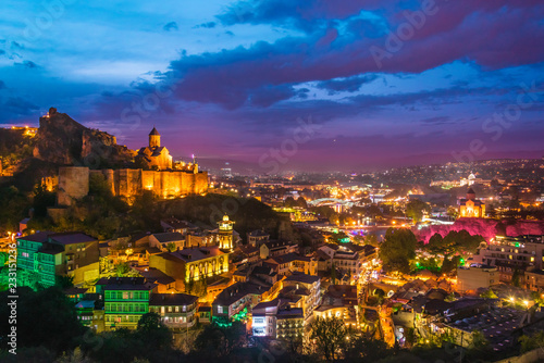 Panoramic view of Tbilisi, Georgia after sunset