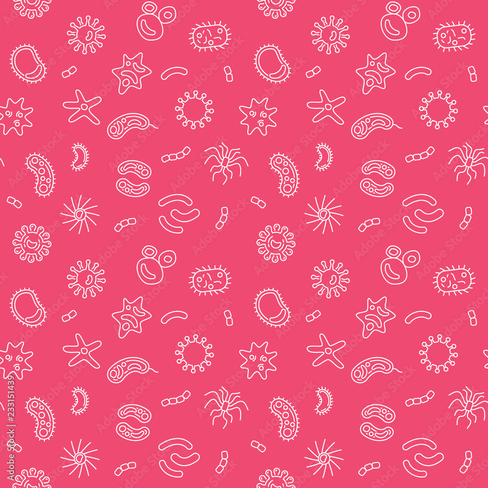 Pathogen vector red seamless pattern or background in thin line style
