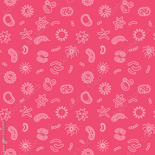 Pathogen vector red seamless pattern or background in thin line style