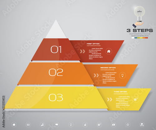 3 steps pyramid with free space for text on each level. infographics, presentations or advertising. EPS10.	