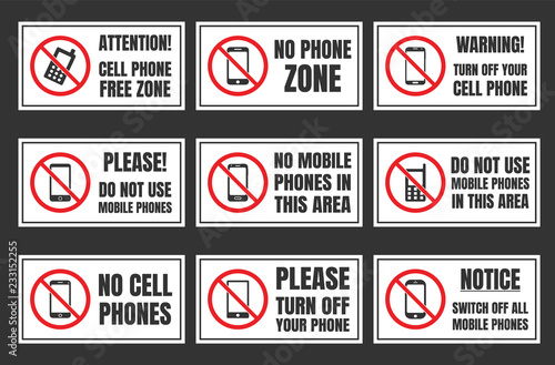 no mobile phone icon set, cell phone prohibited