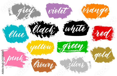 Lettering name designation color. Types label. Text handwritting .